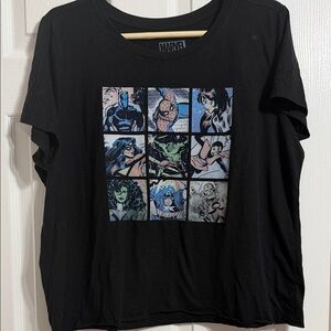 Marvel Black Tee with Iconic Characters